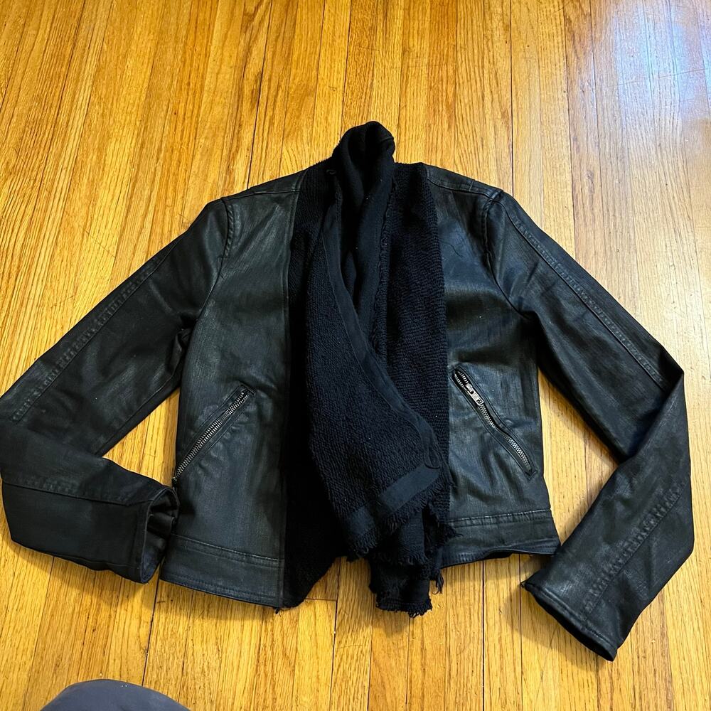 Free People Jacket Womens 4 Black Comb Open Waterfall Front Raw Trim Cotton